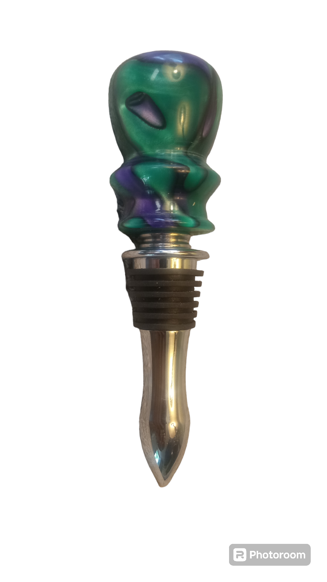 Acrylic Wine Bottle Stopper with Built in Corkscrew Green and Purple