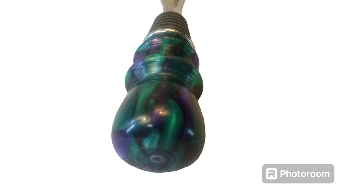 Acrylic Wine Bottle Stopper with Built in Corkscrew Green and Purple